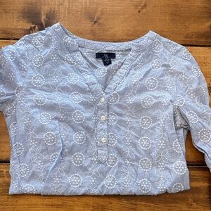 GAP Light Blue Long Sleeve Top with White Embroidery